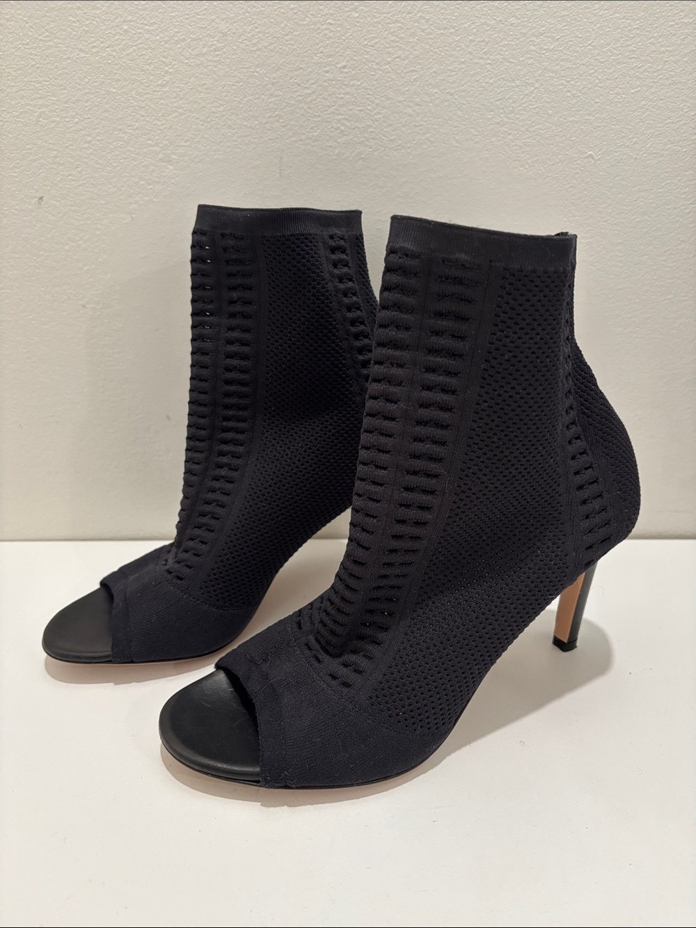 Black Knit Peep-Toe Ankle Booties